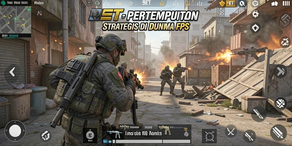Screenshot gameplay FPS dari 9ET menunjukkan aksi pertempuran yang intens.