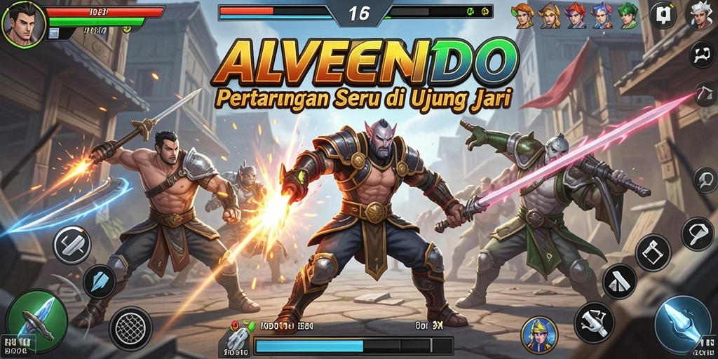 Screenshot gameplay ALVENDO menampilkan pertarungan epik dengan efek visual menawan.