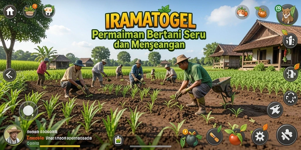 Tampilan gameplay IRAMATOGEL dengan ladang luas dan tanaman subur.