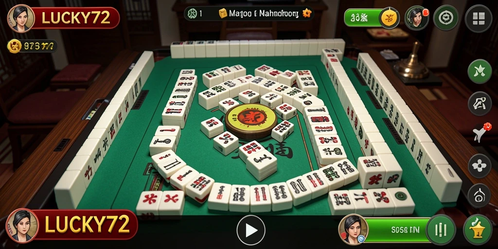 Gambar gameplay dari LUCKY72 menampilkan papan Mahjong yang penuh warna.