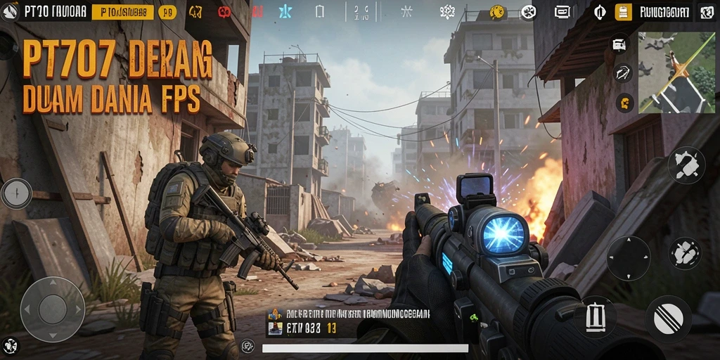 Tampilan gameplay seru di PT707 dengan aksi tembak-menembak intens.