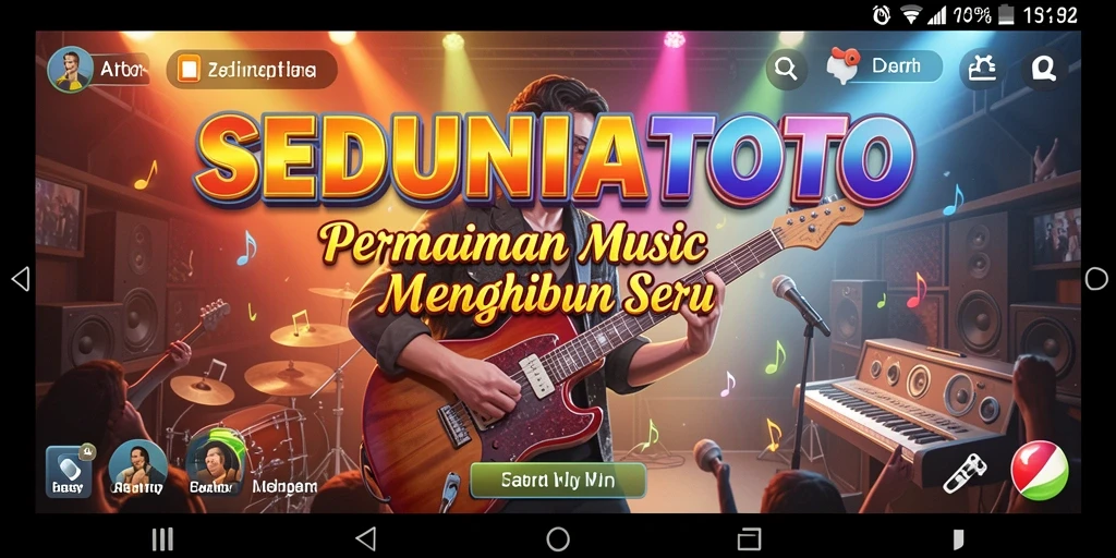 Tampilan gameplay SEDUNIATOTO yang mencengangkan, penuh warna dan musik.