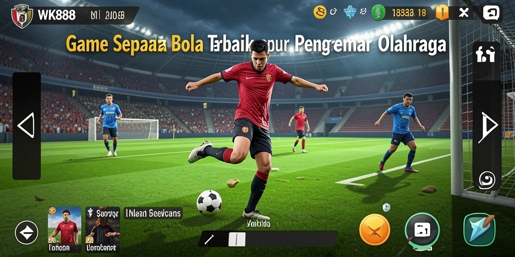 Tampilan gameplay pertandingan sepak bola yang mendebarkan.